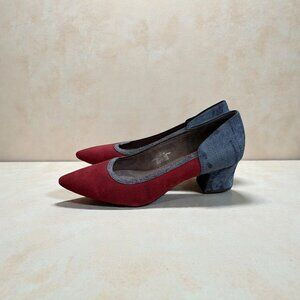LORI GOLDSTEIN Burgundy Denim Kitten Heels Size 7.5